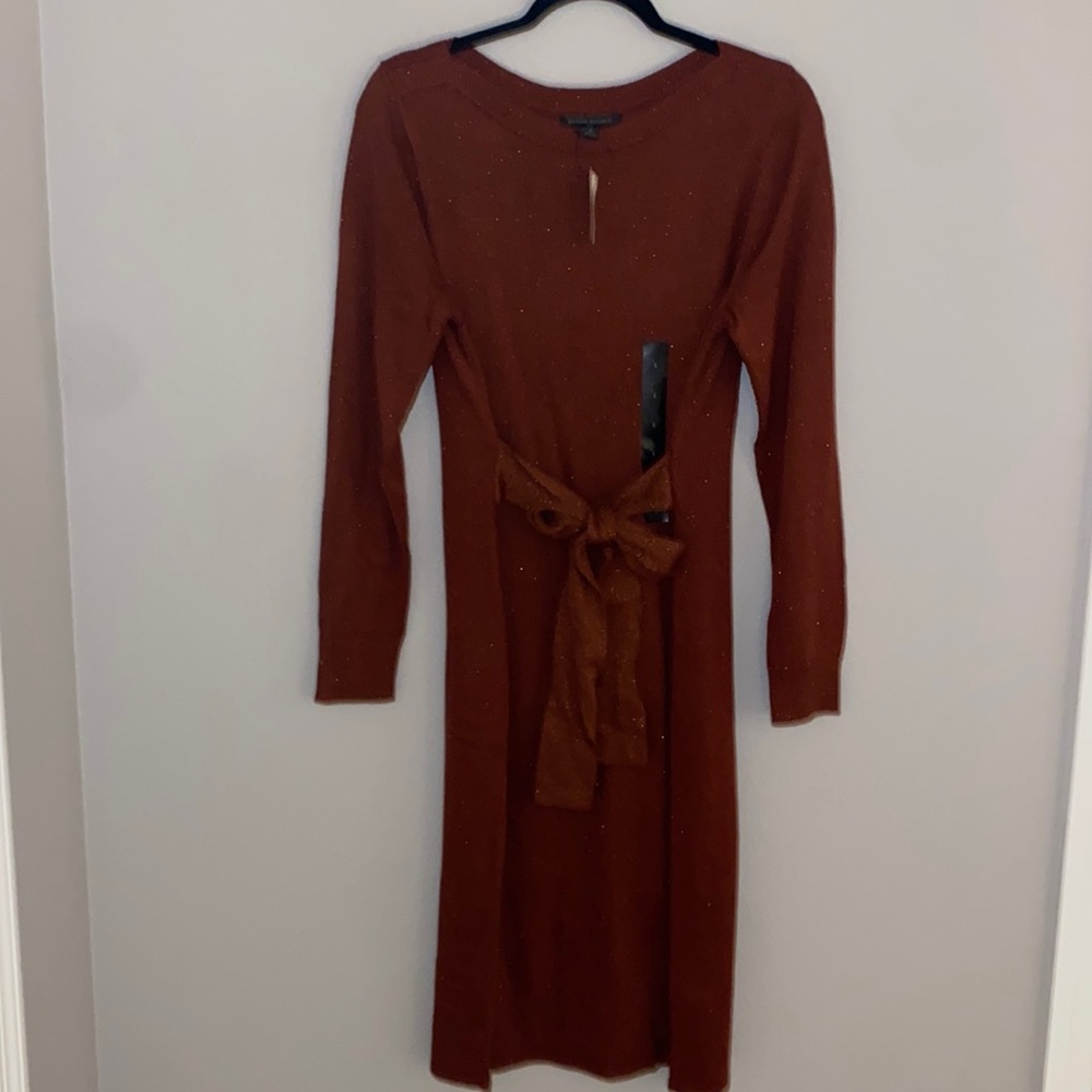 NWT Banana Republic Factory Large Lurex Belted Sweater Dress in Red Metallic
